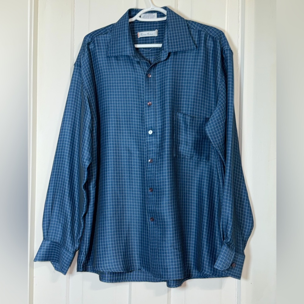 Men's‎ Burma bibas Blue Checkered Shirt size large soft button down
